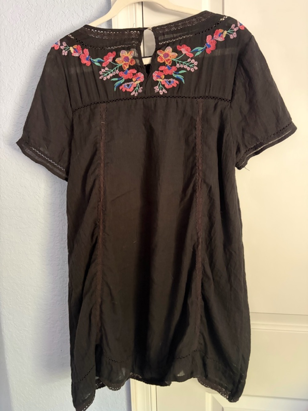 Umgee Black Mini Dress with Multicolor Floral Embroidery - Picture 2 of 2